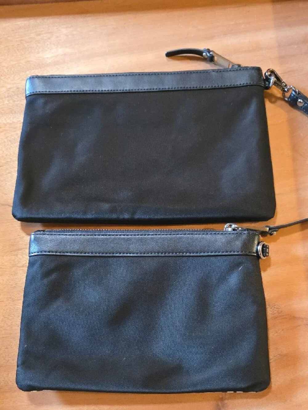Michael Kors Nylon & Leather Trim Convertible Wristlet Pouch Set Black White Log